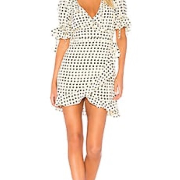 For Love and Lemons Dresses & Skirts - For Love and Lemons Sweetheart Wrap Mini Medium Puff Sleeve Cream Black Hearts